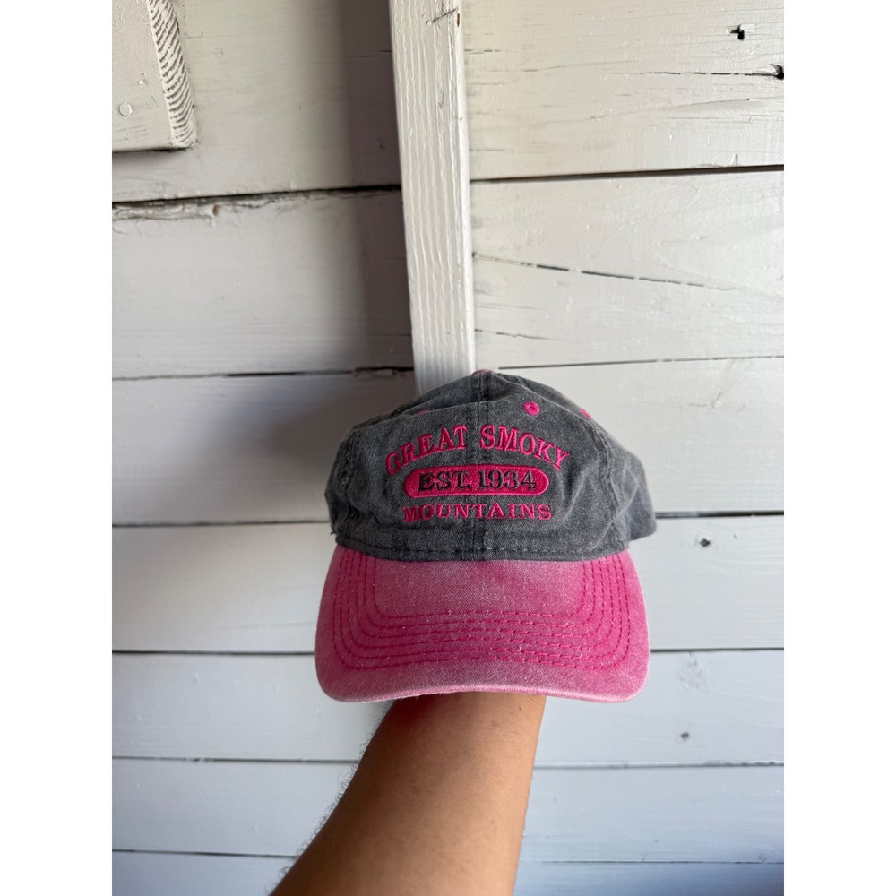 Great Smoky Mountains National Park Hat Pink Grey Acid Wash Baseball Cap ESY
